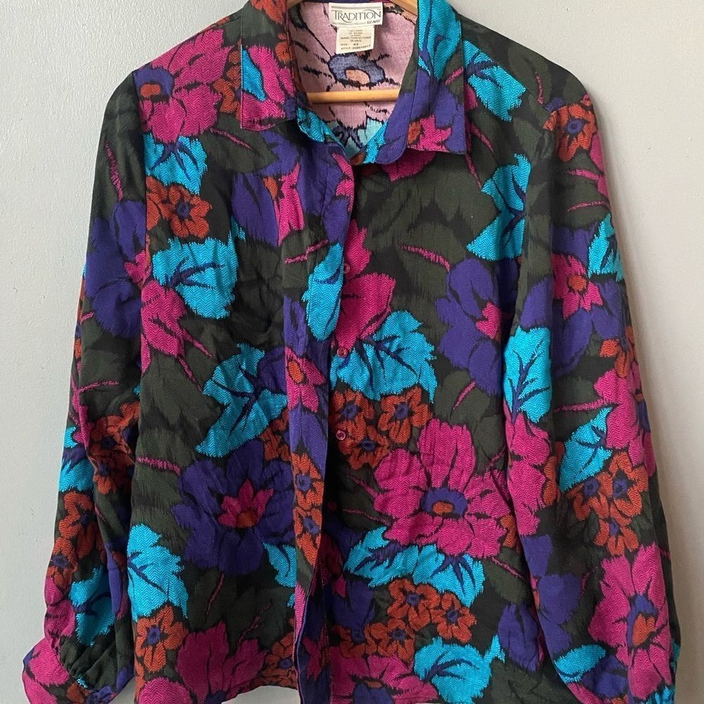 šøVintageĀ 80s Multi Colour Long Sleeve Topšø - Picture 6 of 11